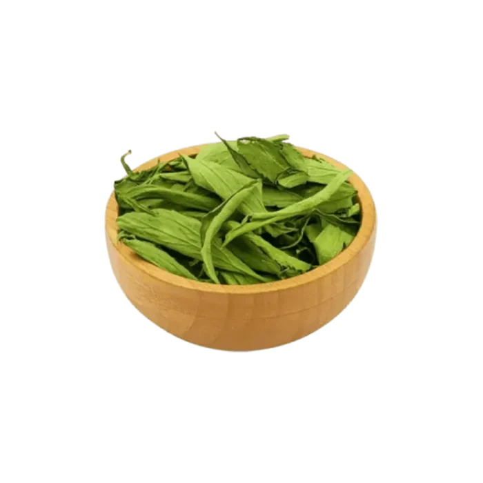 عکس مقداری برگ استویا خشک شده در کاسه چوبی