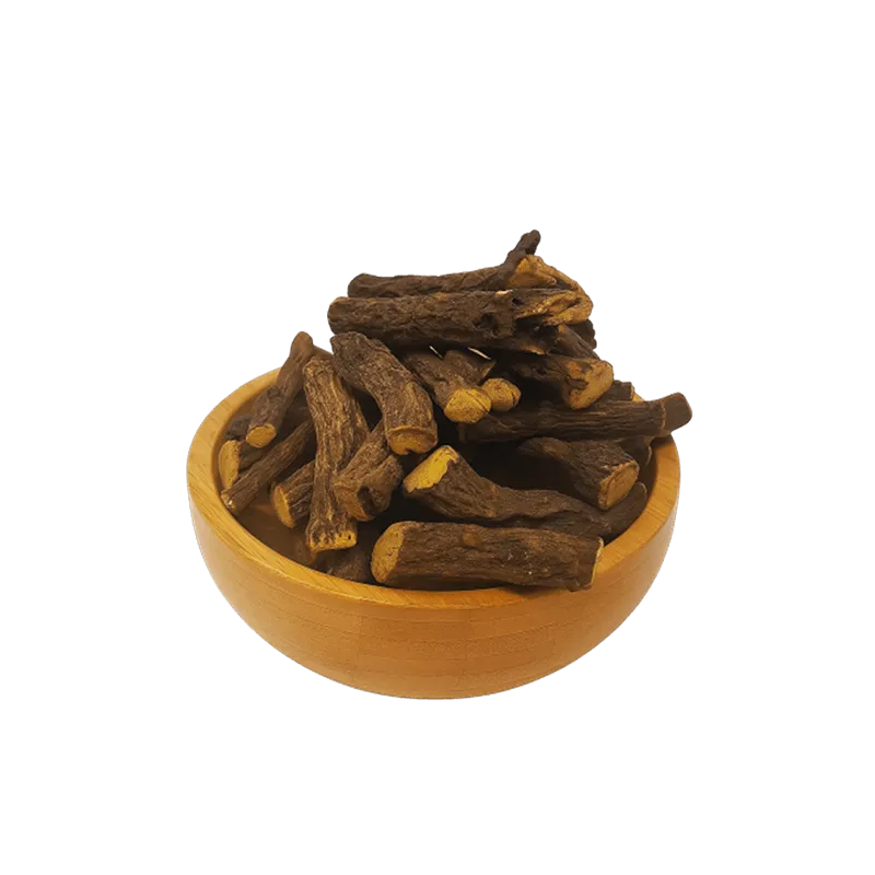 عکس مقداری ریشه گیاه چوبک در کاسه چوبی