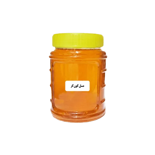 عکس یک شیشه عسل گون کز با یک برچب روی آن