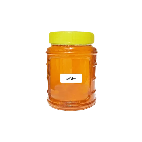 عکس یک شیشه عسل گون با یک برچب روی آن