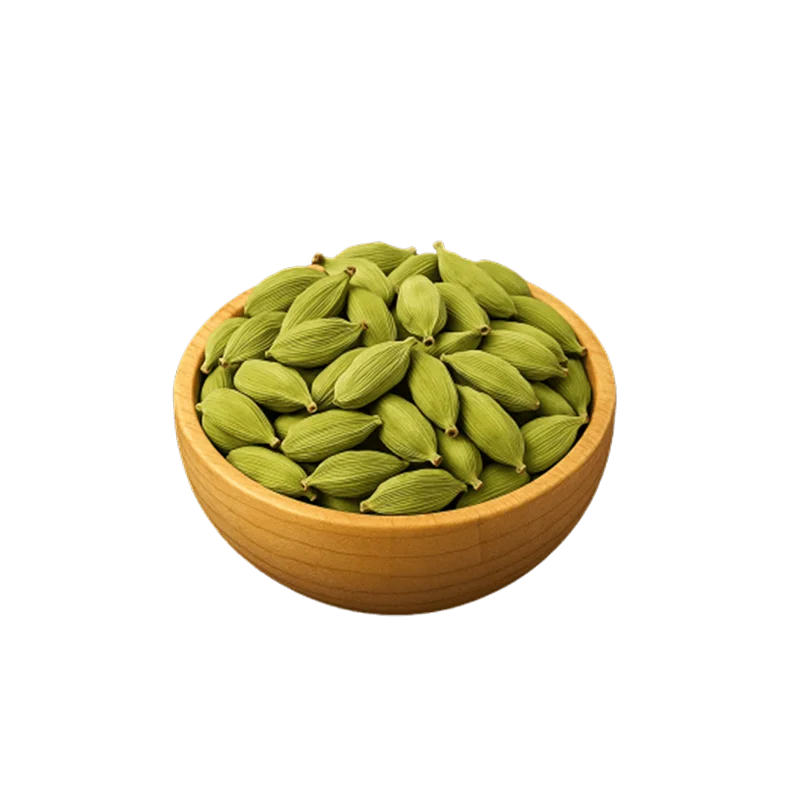 عکس مقداری هل سبز در کاسه چوبی