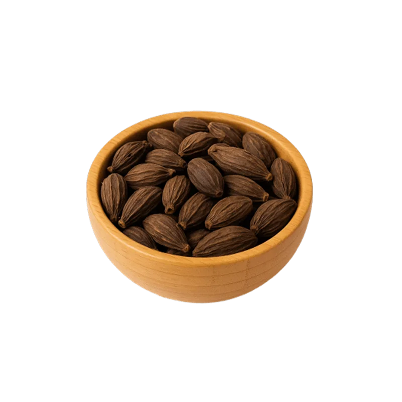 عکس مقداری هل سیاه در کاسه چوبی