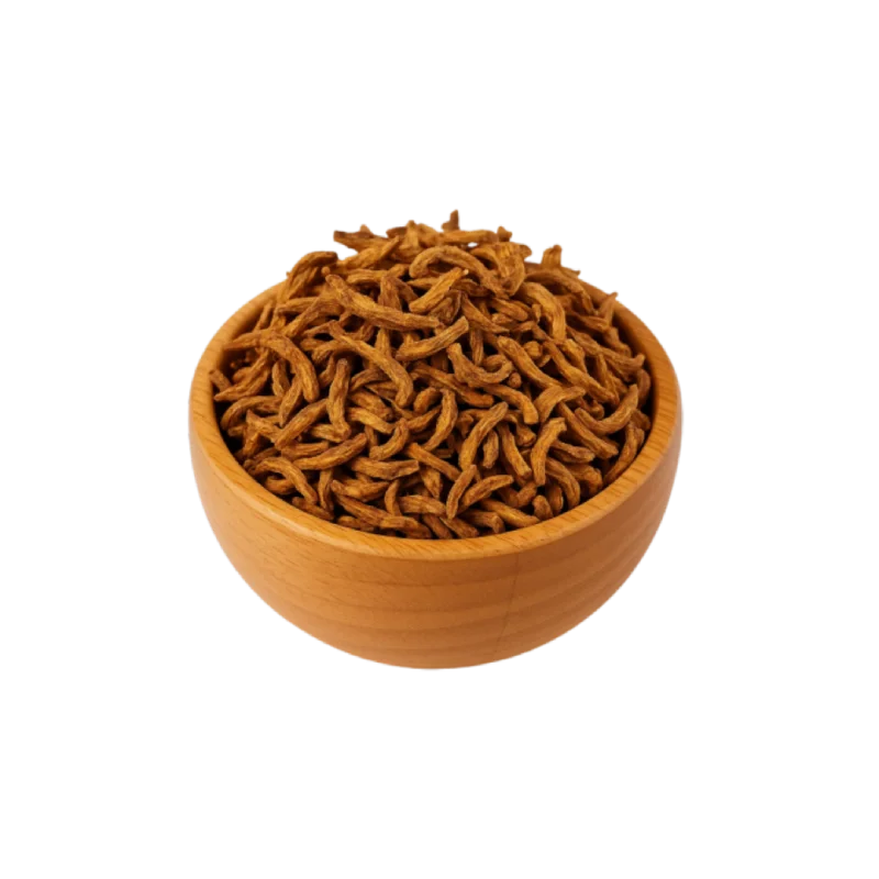 عکس مقداری تکه های سیب خشک شده در کاسه چوبی