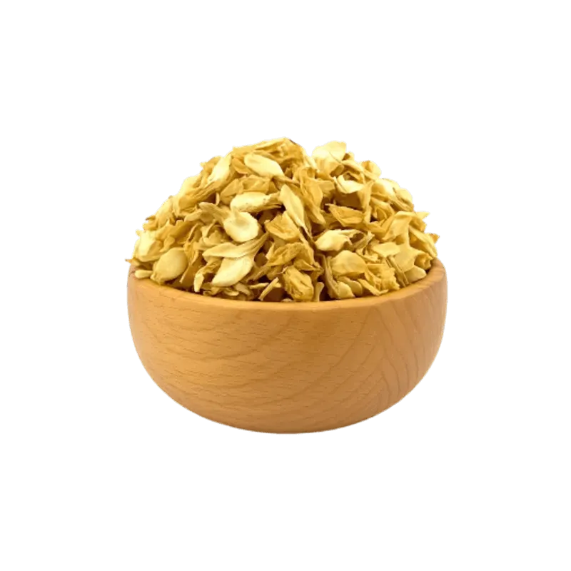 عکس مقداری گل رازک خشک شده در کاسه چوبی