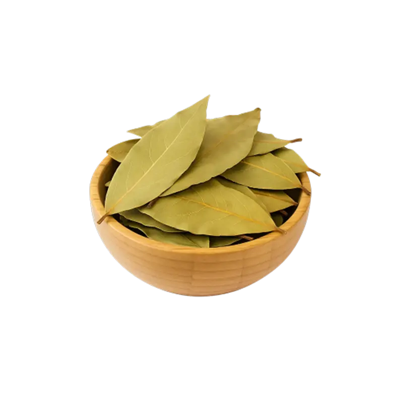 عکس مقداری برگ بو خشک شده در کاسه چوبی