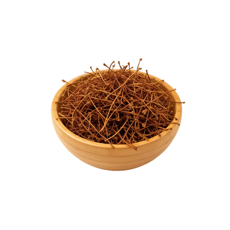 عکس مقداری دم میوه گیلاس در کاسه چوبی