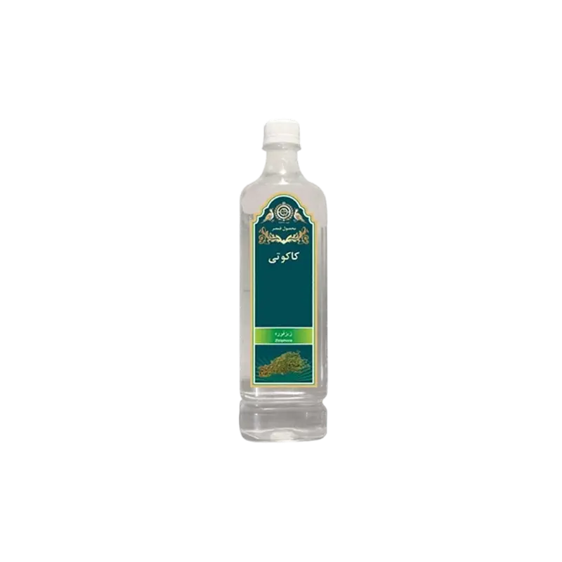 عکس یک بطری عرق کاکوتی با نام عربی و تصویر گیاه روی بطری