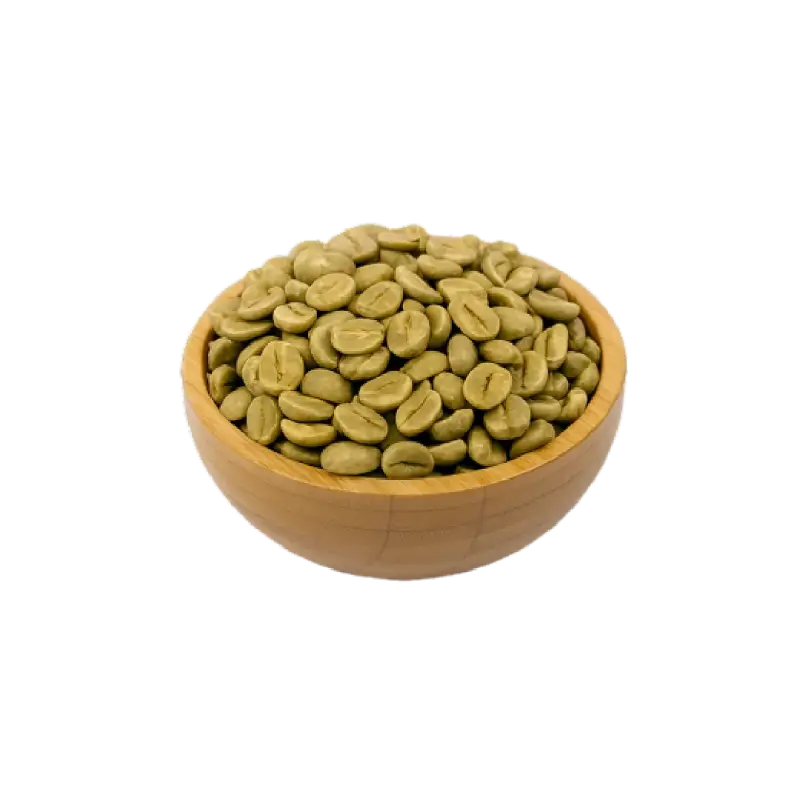 عکس مقداری دانه قهوه سبز در کاسه چوبی